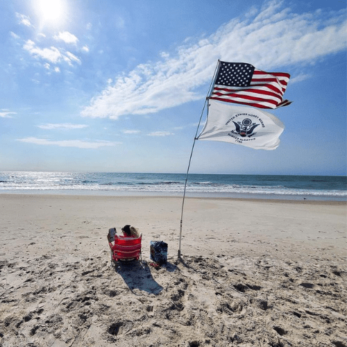 american patriotic flag at beach