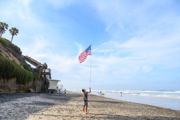 American flag on beach