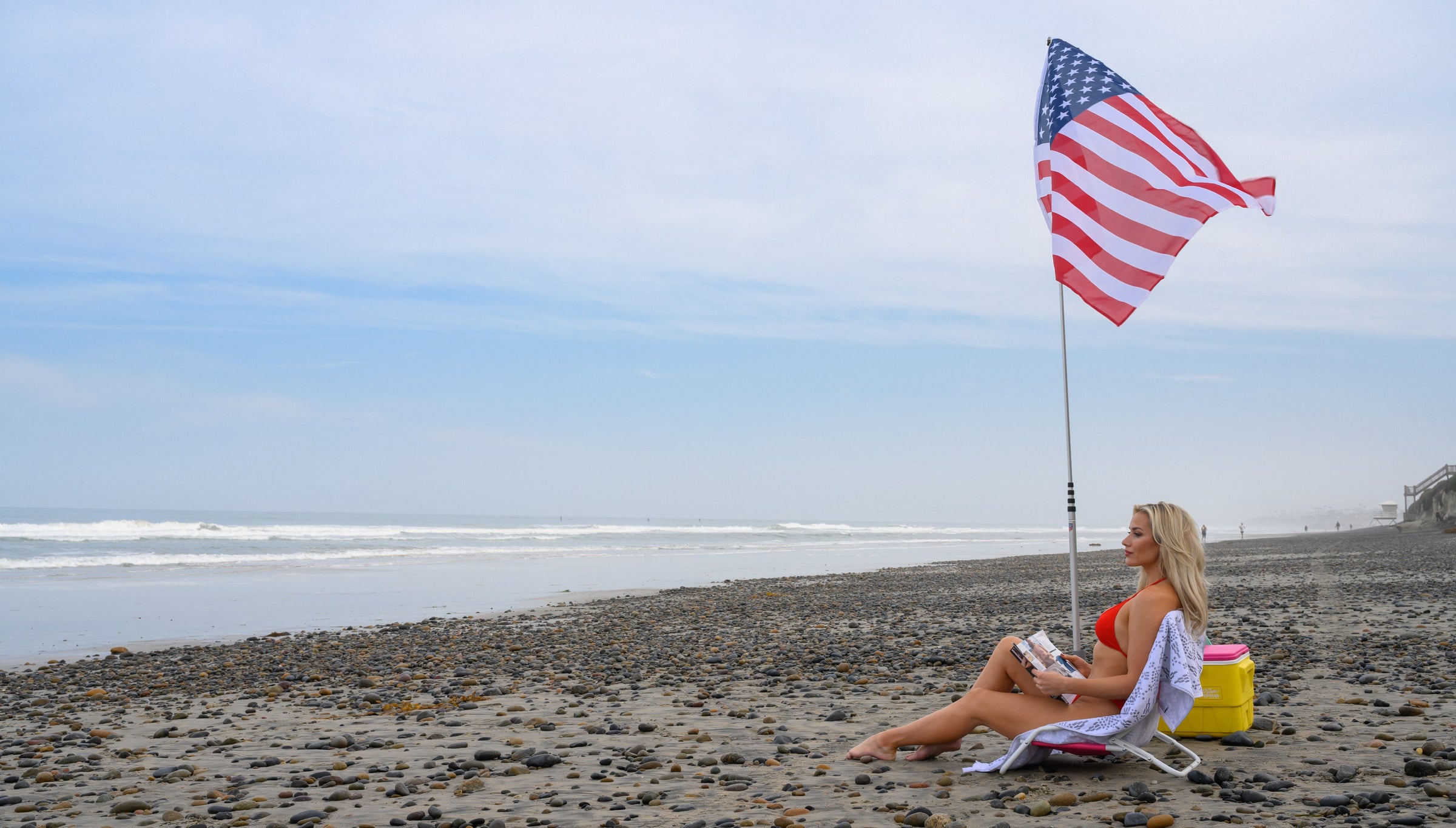 large american flag on beach