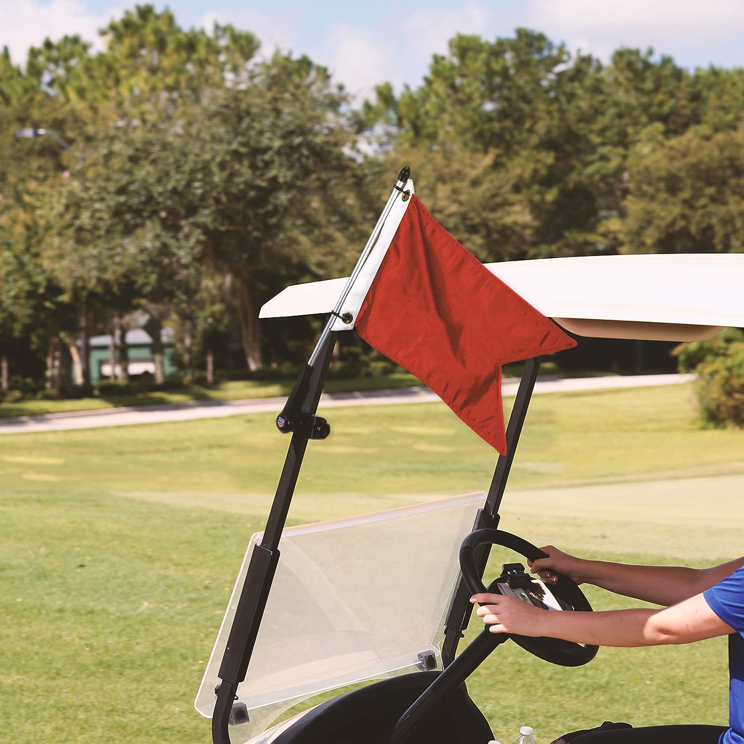 golf flag holder flying red flag
