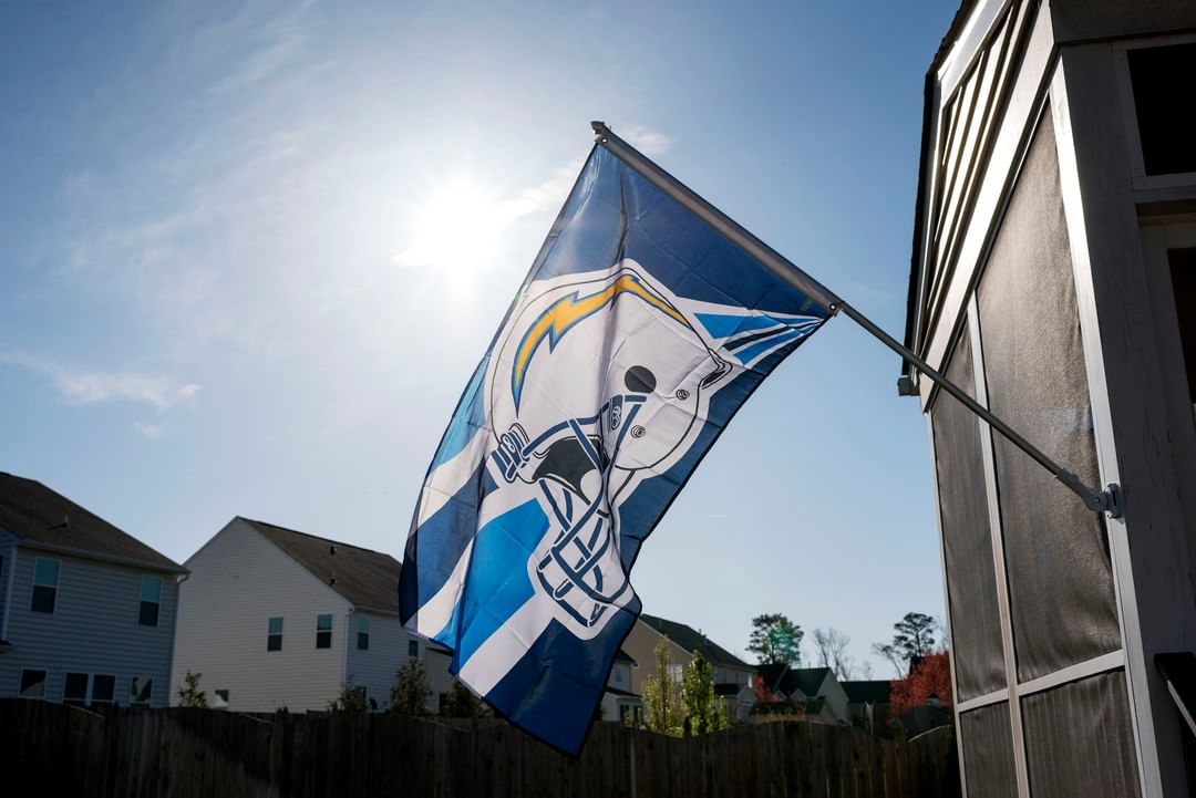 la chargers flag on porch